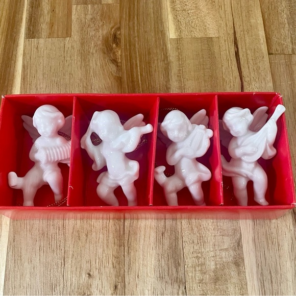Vintage Gorham Christmas Cherubs Pure White Glazed Porcelain Musical Instruments - Picture 9 of 12